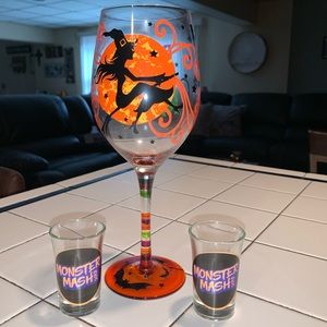 Halloween Wine Glass and two shot glasses